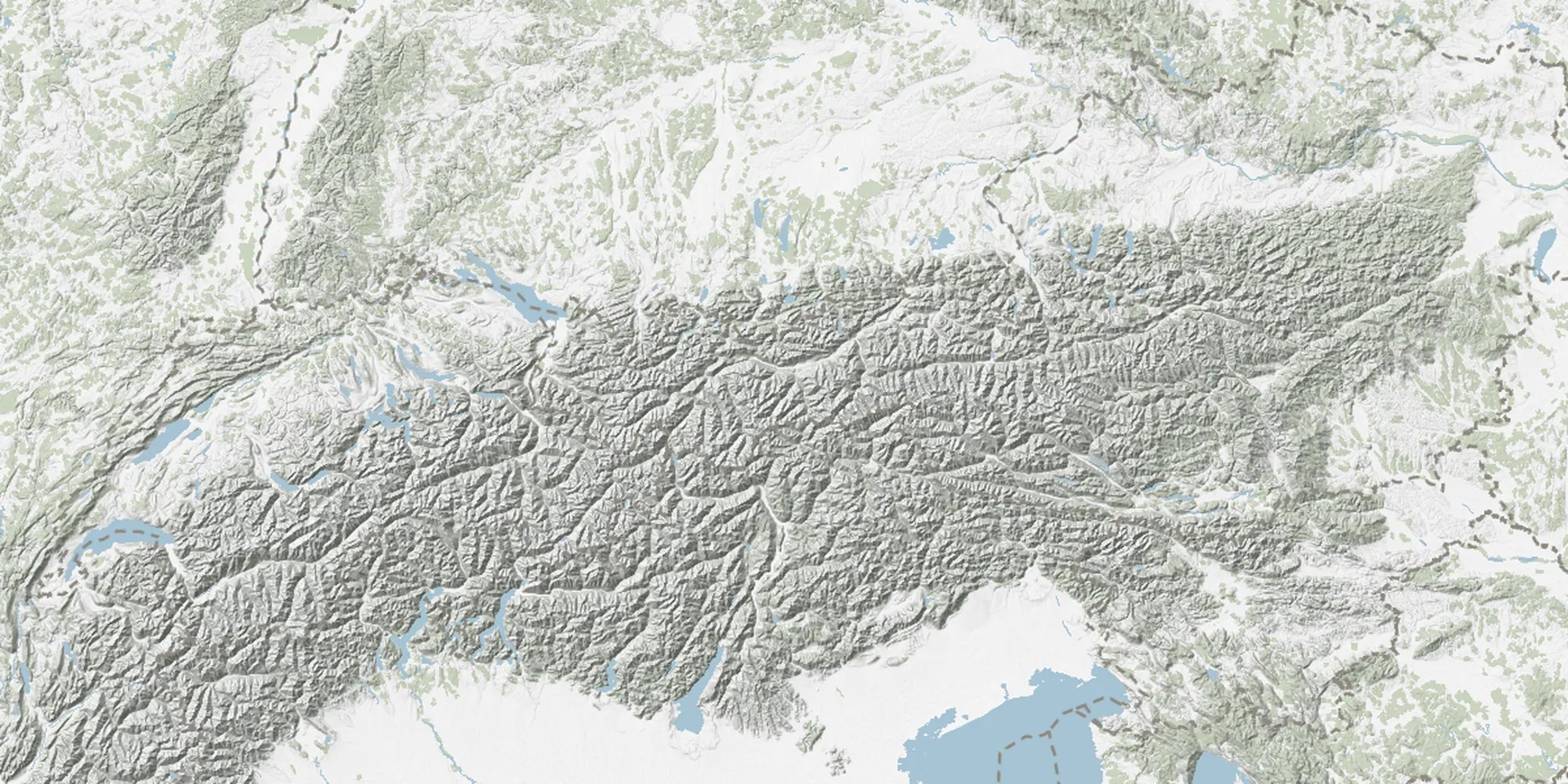 Reliefkarte der Alpen mit allen 2026 gefertigten Orten
